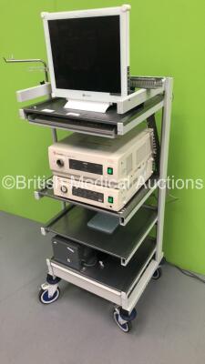 Stack Trolley Including AG Neovo Monitor,Fujinon Light Source XL-401 and Fujinon EVE Processor VP-401 and Keyboard (2 x Power Up,Unable to Test Monitor Due to No Power Supply) - 7