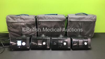 4 x ResMed AirSense 10 AutoSet CPAP Units with 1 x Power Supply and 3 x Carry Cases (All Power Up)