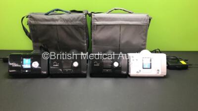 4 x ResMed AirSense 10 AutoSet CPAP Units (1 x AutoSet For Her) with 2 x Power Supplies and 2 x Carry Cases (All Power Up)