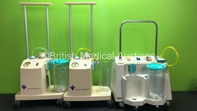 2 x Therapy Equipment Suction Units on Wheels with 2 x Serres Cups and 1 x Eschmann VP 35 Twin Jar Suction Unit on Wheels with 1 x Serres Cup