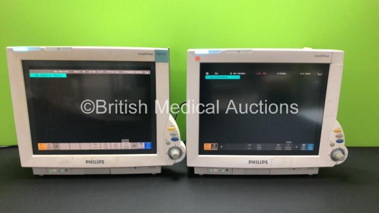 2 x Philips IntelliVue MP70 Touch Screen Patient Monitors Software Version D.00.58 / L.01.08*Mfd 2006 / 2005* (Both Power Up with Some Casing Damage - See Photo) *DE