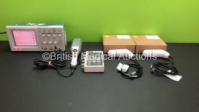 Mixed Lot Including 1 x Fluke PS420 Multiparameter Simulator with User Manual (Powers Up) 2 x Laborie PRB6000 Portascan 3D Probes (in Boxes) 1 x Tektronix TDS 220 Two Channel Digital Real Time Oscilloscope