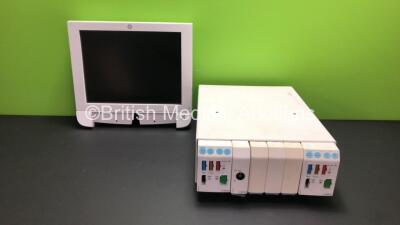 Job Lot Including 2 x GE E-PRESTN-00 Modules (1 x Damaged Casing) 1 x GE E-INTPSM Interface Module and 3 x Blank Modules in 1 x GE F-CUB..10 Module Rack and 1 x GE D-FPD15-00 Monitor Screen