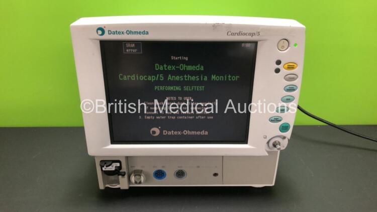 Datex-Ohmeda Cardiocap/5 Patient Monitor with ECG, T1, NIBP and SPO2 Options and D-Fend Water Trap (Powers Up)