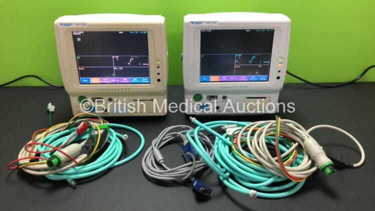 2 x Fukuda Denshi DS-7100 Patient Monitors with 2 x ECG Leads, 2 x NIBP Leads and 1 x SpO2 Lead (Both Power Up)