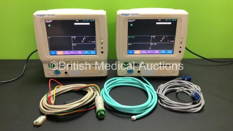 2 x Fukuda Denshi DS-7100 Patient Monitors with 1 x ECG Lead, 1 x NIBP Lead and 1 x SpO2 Lead (Both Power Up)