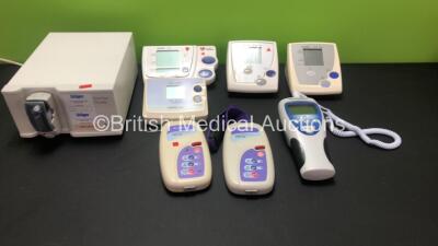 Job Lot Including 1 x Drager Scio Four Oxi Plus Gas Module with Infinity ID Waterlock2 (Powers Up with Stock Power Supply) 4 x Omron Blood Pressure Monitors, 1 x Welch Allyn SureTemp Plus Thermometer and 2 x Graseby MR10 Neonatal Respiration Monitors