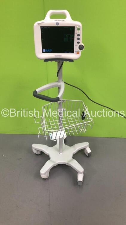 GE Dash 3000 Patient Monitor with BP1,BP2,SpO2,Temp/CO,NBP and ECG Options on Stand (Powers Up-Damage to Casing-See Photos) * SN N/A *
