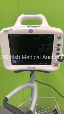 GE Dash 3000 Patient Monitor with BP1,BP2,SpO2,Temp/CO,NBP and ECG Options on Stand (Powers Up-Damage to Casing-See Photos) * SN N/A * - 2