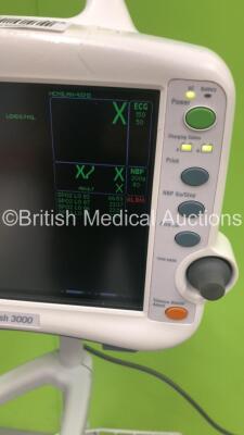 GE Dash 3000 Patient Monitor with BP1,BP2,SpO2,Temp/CO,NBP and ECG Options on Stand (Powers Up-Damage to Casing-See Photos) * SN N/A * - 3