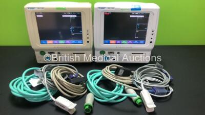 2 x Fukuda Denshi DS-7100 Patient Monitors with 2 x ECG Leads, 2 x NIBP Leads and 2 x SpO2 Leads (Both Power Up)