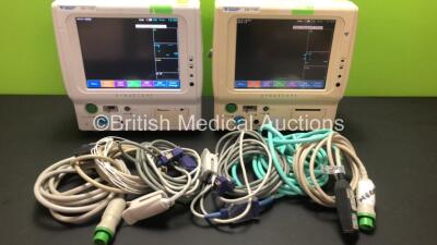 2 x Fukuda Denshi DS-7100 Patient Monitors with 2 x ECG Leads, 2 x NIBP Leads and 2 x SpO2 Leads (Both Power Up)