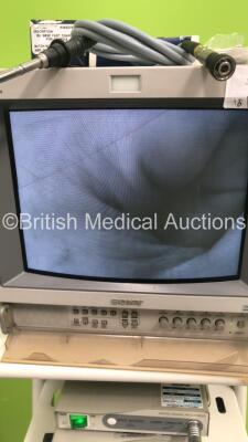 Olympus TC-C1 Clinical Trolley with Sony Trinitron Monitor, Olympus OTV-SC Digital Processor, Olympus OTV-SC Camera Head, Olympus CLH-SC Light Source and Panasonic AG-MD835 Video Cassette Recorder (Powers Up) *S/N 2000486 / 7406078 / 74043715* - 2