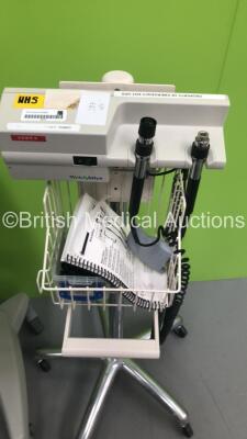 1 x Philips PageWriter Trim II ECG Machine on Stand with 10 Lead ECG Leads (Powers Up) and 1 x Welch Allyn Otoscope / Ophthalmoscope Set on Stand (2 x Handpieces - No Head - See Pictures) - 4