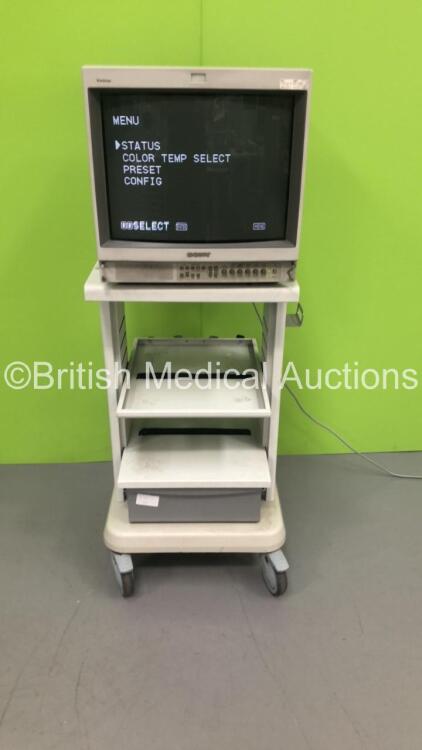 Sony Trinitron Monitor on Trolley (Powers Up - Damage to Unit - See Pictures) *S/N 2007965*