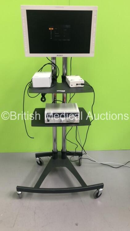 Stack Trolley Including Sony LCD Monitor and Storz Halogen 150 201123 20 Light Source Unit (Powers Up)