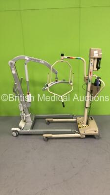 1 x Liko Viking 300 Electric Patient Hoist with Controller and 1 x Arjo Electric Patient Hoist with Controller (1 x No Power,1 x Unable to Test Due to No Battery)