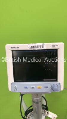 2 x Mindray Datascope Tiro Patient Monitors on Stands with SPO2, T1, ECG and BP Options and ECG Leads (Both Power Up) - 2