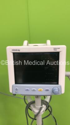 2 x Mindray Datascope Tiro Patient Monitors on Stands with SPO2, T1, ECG and BP Options and ECG Leads (Both Power Up) - 3