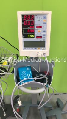 3 x Mindray Datascope Accutorr Plus Vital Signs Monitors on Stands with SPO2 Finger Sensors and BP Hoses (All Power Up) - 3