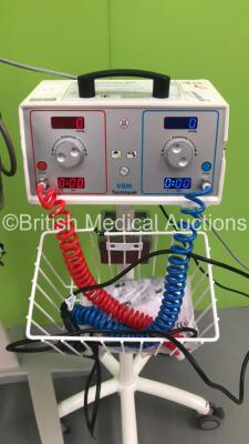 1 x Mindray Datascope Accutorr V Vital SIgns Monitor on Stand with SPO2 Finger Sensor and BP Hose and 1 x VBM Digital Tourniquet 9000 on Stand with Hoses (Both Power Up) - 2