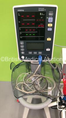 1 x Mindray Datascope Accutorr V Vital SIgns Monitor on Stand with SPO2 Finger Sensor and BP Hose and 1 x VBM Digital Tourniquet 9000 on Stand with Hoses (Both Power Up) - 4