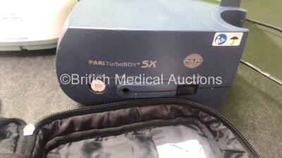 Mixed Lot Including 1 x Philips Respironics InnoSpire Essence Nebulizer (Powers Up) 1 x PARI Turbo Boy SX Nebulizer (Powers Up) 1 x Omron M6 Comfort Blood Pressure Monitor with 1 x Cuff (Untested Due to Missing Batteries) 3 x Welch Allyn 767 Series Ophtha - 7