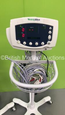 2 x Welch Allyn Spot Vital Signs Monitors on Stands and 2 x Welch Allyn 52N0P Patient Monitors on Stands with 2 x BP Hoses and 2 x SpO2 Finger Sensors (All Power Up) * SN - 5