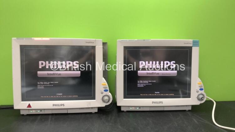 2 x Philips IntelliVue M8007A MP70 Touch Screen Patient Monitors Software Revision J.10.50, M.04.00 (Both Power Up, 1 with Missing Tag and Damaged Module Port, 1 with Missing Dial-See Photos) *Mfd 03-2010, 07-2010*