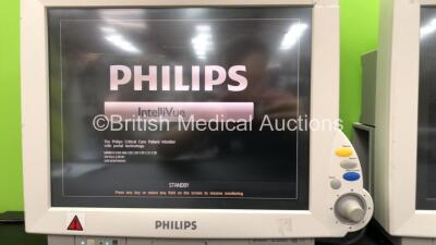 2 x Philips IntelliVue M8007A MP70 Touch Screen Patient Monitors Software Revision J.10.50, M.04.00 (Both Power Up, 1 with Missing Tag and Damaged Module Port, 1 with Missing Dial-See Photos) *Mfd 03-2010, 07-2010* - 2
