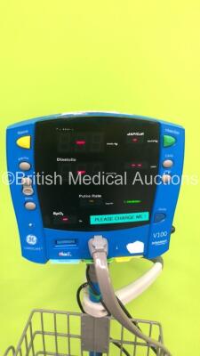 GE Carescape V100 Vital Signs Monitor on Stand with BP Hose (Powers Up) *S/N SDT08350322SP* - 2