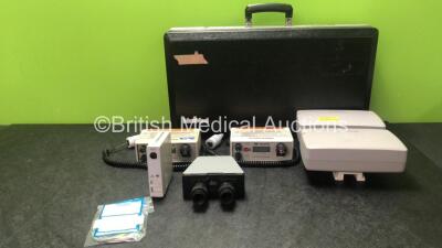 Mixed Lot Including 1 x KeyMed Scope Case, 1 x Physio Control ECG Module, 1 x Leitz Wetzlar Microscope Eyepiece Attachment, 1 x Space Labs 3 Lead ECG Lead, 2 x Teledyne Oxygen Monitors and 2 x Philips M8023A Modules