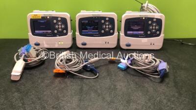 3 x Welch Allyn Propaq LT Patient Monitors with 3 x SpO2 Cables (All Power Up)