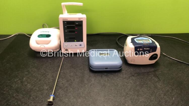 Mixed Lot Including 1 x Ombra Table Top Compressor (Powers Up) 1 x Mindray Datascope Duo Patient Monitor (Powers Up with Blank Display) 1 x ResMed Escape CPAP Unit (Powers Up) 1 x Olympus 5 mm Cannula and 1 x idrostar +