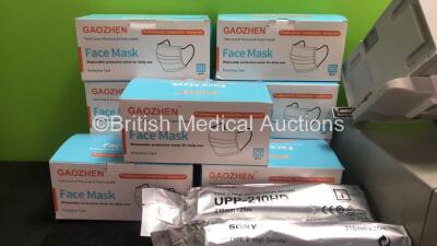 Mixed Lot Including 450 x Gaozen Face Masks, 2 x Sony UPP-216HD Printing Paper Reels, 5 x Sony UPT-210BL Printer Paper Reels, 5 x Ref 152052 Arjo Welded Manifold Assys, 1 x Sony UP-980CE Video Graphic Printer, 1 x Philips M8048A Module Rack Including 2 x - 2