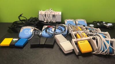 Job Lot of Various Footswitches Including 5 x DePuy Ref 831401 Footswitches with 3 x Hoses, 1 x Smith & Nephew Footswitch, 3 x ArthroCare Footswitch, 1 x Arthrex Footswitch, 1 x Karl Storz Ref A02Z3K Footswitch, 1 x ArthroCare System 2000 Footswitch and 1