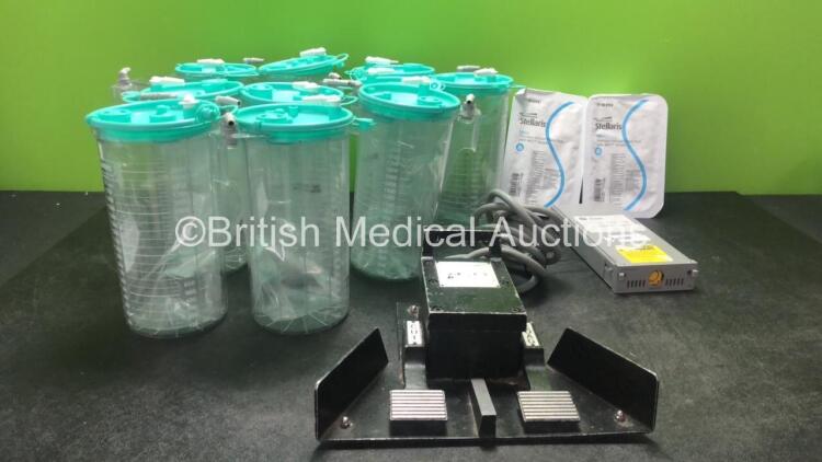 Mixed Lot Including 12 x Serres Cups with 10 x Lids, 2 x Bausch & Lomb Stellaris Phaco Pack *Both Out of Date* 1 x GE Solar Module and 1 x Valleylab E600B Footswitch