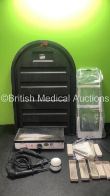 Mixed Lot Including 1 x Eschmann Ref TA0301001 Light Weight Table Section, 1 x Electrothermal Slide Drying Bench (Powers Up) 1 x Slit Lamp Chin Rest with Various Table Attachments and 1 x Zoll V17C32051 Internal Heart Paddles