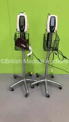 2 x Welch Allyn Spot Vital Signs Monitors on Stands with 2 x BP Hoses and 2 x SpO2 Finger Sensors (Both Power Up- 1 x With Error E38-See Photos) * SN 200204381 / N/A *