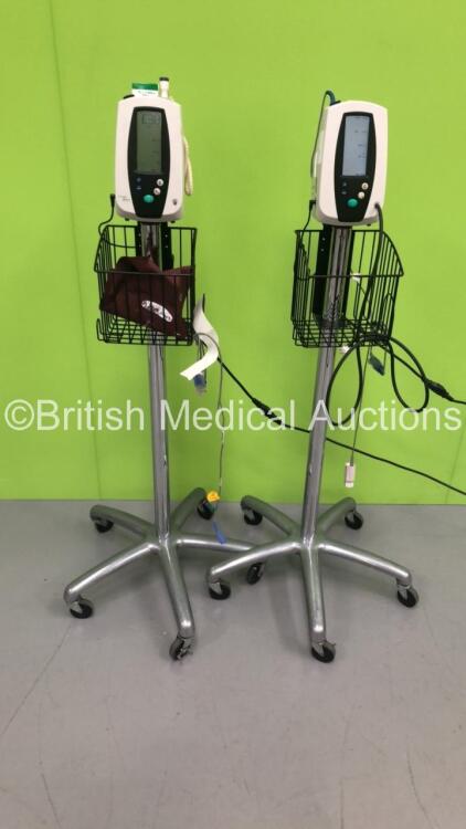 2 x Welch Allyn Spot Vital Signs Monitors on Stands with 2 x BP Hoses and 2 x SpO2 Finger Sensors (Both Power Up- 1 x With Error E38-See Photos) * SN 200204381 / N/A *