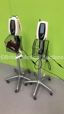 2 x Welch Allyn Spot Vital Signs Monitors on Stands with 2 x BP Hoses and 2 x SpO2 Finger Sensors (Both Power Up- 1 x With Error E38-See Photos) * SN 200204381 / N/A * - 4