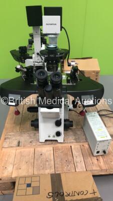 Olympus IX70-S1F Fluorescence Microscope with 2 x WHN10X/22 Eyepieces and Accessories (Powers Up) *S/N 00816*