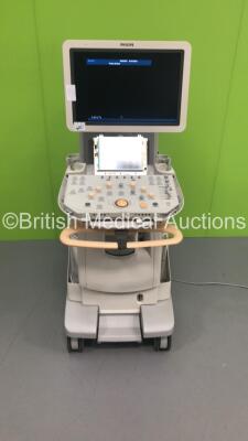 Philips iU22 Flat Screen Ultrasound Scanner *S/N 02XT9V* **Mfd 01/2004** on E.2 Cart Software Version 6.3.7.745 with Sony UP-D897 Digital Graphic Printer (Powers Up - Missing Trims and Dials - See Pictures)