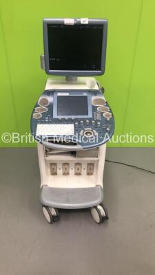 GE Voluson E8 Expert Flat Screen Ultrasound Scanner *S/N D21293* **Mfd 03/2014** Software Version 13.0.4.241 with Sony UP-D897 Digital Graphic Printer (Powers Up - Missing Switch Cover - See Pictures) ***IR164***