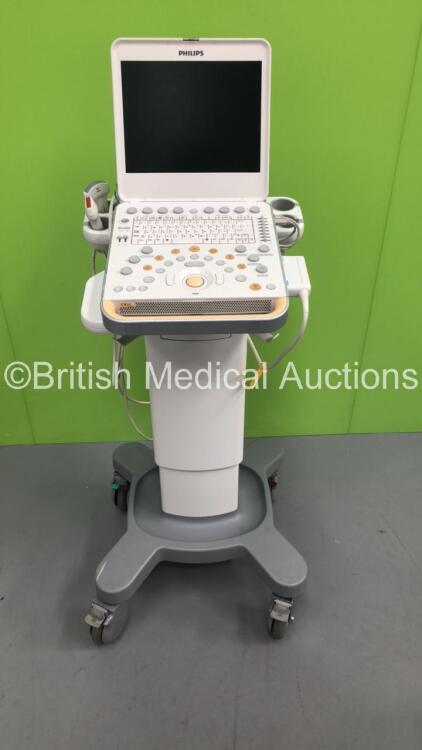 Philips CX50 Flat Screen Portable Ultrasound Scanner Ref 989605384711 Svc Hw C.0 *S/N SG714038* **Mfd 2014** with 2 x Transducers / Probes (C5-1 and L12-3) on CX Cart (HDD REMOVED - Damage to Machine - See Pictures)