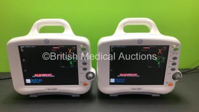 2 x GE Dash 3000 Patient Monitors Including ECG, NBP, CO2, BP1, BP2, SpO2 and Temp/co Options *Mfd 2013* (Both Power Up) *SHQ131273537A - SHQ13127244SA*