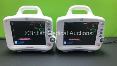 2 x GE Dash 3000 Patient Monitors Including ECG, NBP, CO2, BP1, BP2, SpO2 and Temp/co Options *Mfd 2013* (Both Power Up) *SHQ13127351SA - SHQ13127352SA*