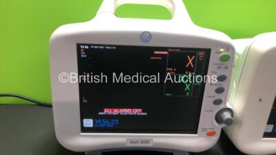 2 x GE Dash 3000 Patient Monitors Including ECG, NBP, CO2, BP1, BP2, SpO2 and Temp/co Options *Mfd 2013* (Both Power Up) *SHQ131 - 3