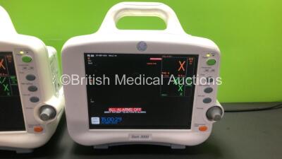 2 x GE Dash 3000 Patient Monitors Including ECG, NBP, CO2, BP1, BP2, SpO2 and Temp/co Options *Mfd 2013* (Both Power Up) *SHQ13127355SA - SHQ13076575SA* - 2