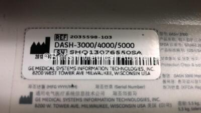 2 x GE Dash 3000 Patient Monitors Including ECG, NBP, CO2, BP1, BP2, SpO2 and Temp/co Options *Mfd 2013* (Both Power Up) *SHQ13127234SA - SHQ13076550SA* - 6